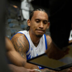 Deon Lyle in huddle Fire at Enid highlights
